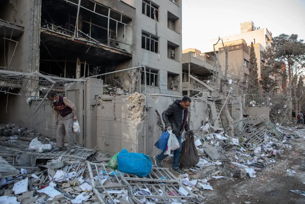 Residential homes on Monday after U.S. Israeli airstrikes hit a police station in Tehran. Credit Arash Khamooshi for The New York Times 1